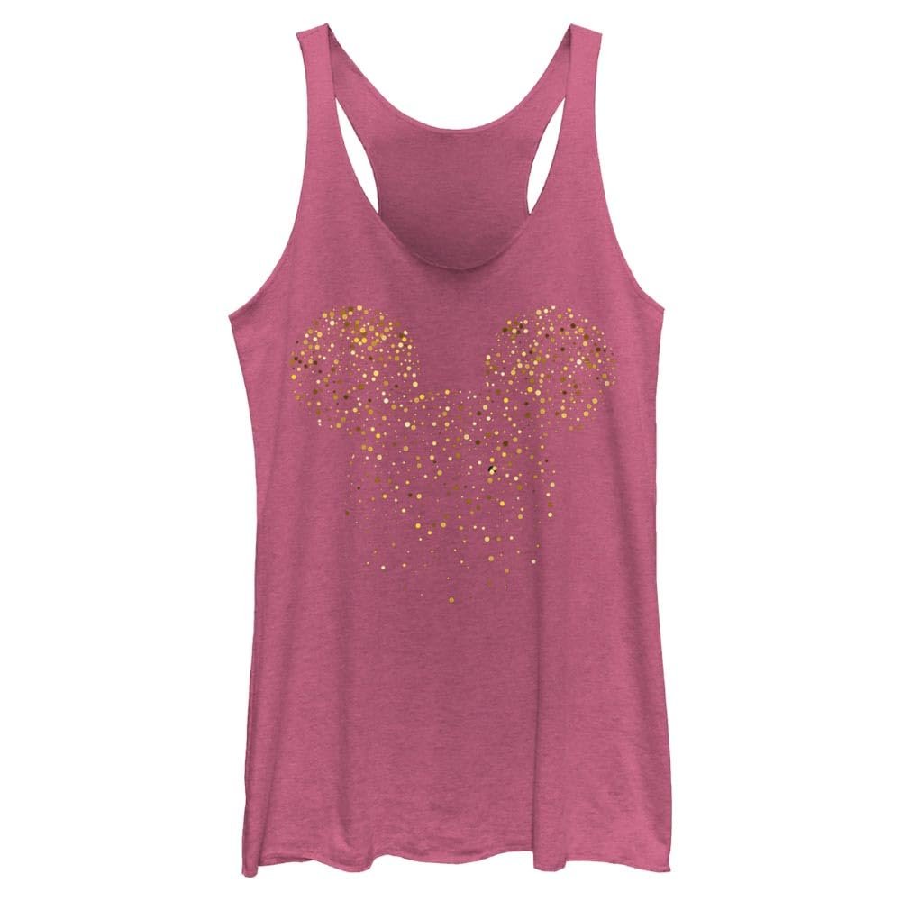 Disney Womens Disney Characters Mickey Confetti Fill Slim Fit, Scoop Hem Racerback Tank T Shirt, Pink Heather, X-Large