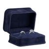 Allure - Rich Suede Navy Blue Luxury Ring Box With Double Ring Slot, Elegant Diamond Ring Case, With Blue Velour Interior, Jewelry Display Gift Box, For Unique Proposal Or Wedding view 1