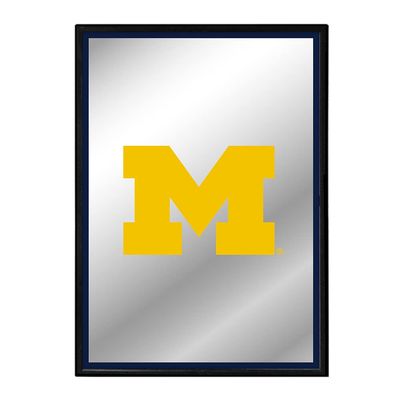 The Fan-Brand NCAA Michigan Wolverines: Block M - Blue Edge - Vertical Framed Mirrored Wall Sign - Sports Team Bar Sign Dcor - Home, Dorm, Garage, Office, Fan Cave