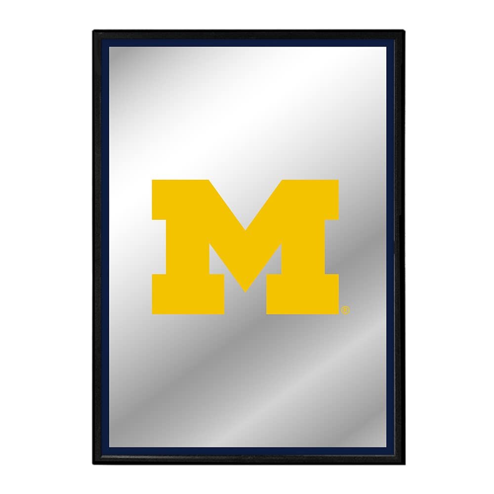 The Fan-Brand NCAA Michigan Wolverines: Block M - Blue Edge - Vertical Framed Mirrored Wall Sign - Sports Team Bar Sign Dcor - Home, Dorm, Garage, Office, Fan Cave
