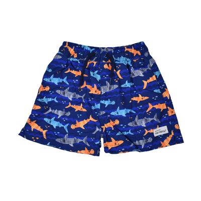 Flap Happy Baby Boys' Wesley Swim Trunks | Children's Swim Trunks with Mesh Liner | UPF 50+ Highest Certified UV Sun Protection, Artsy Sharks, 7