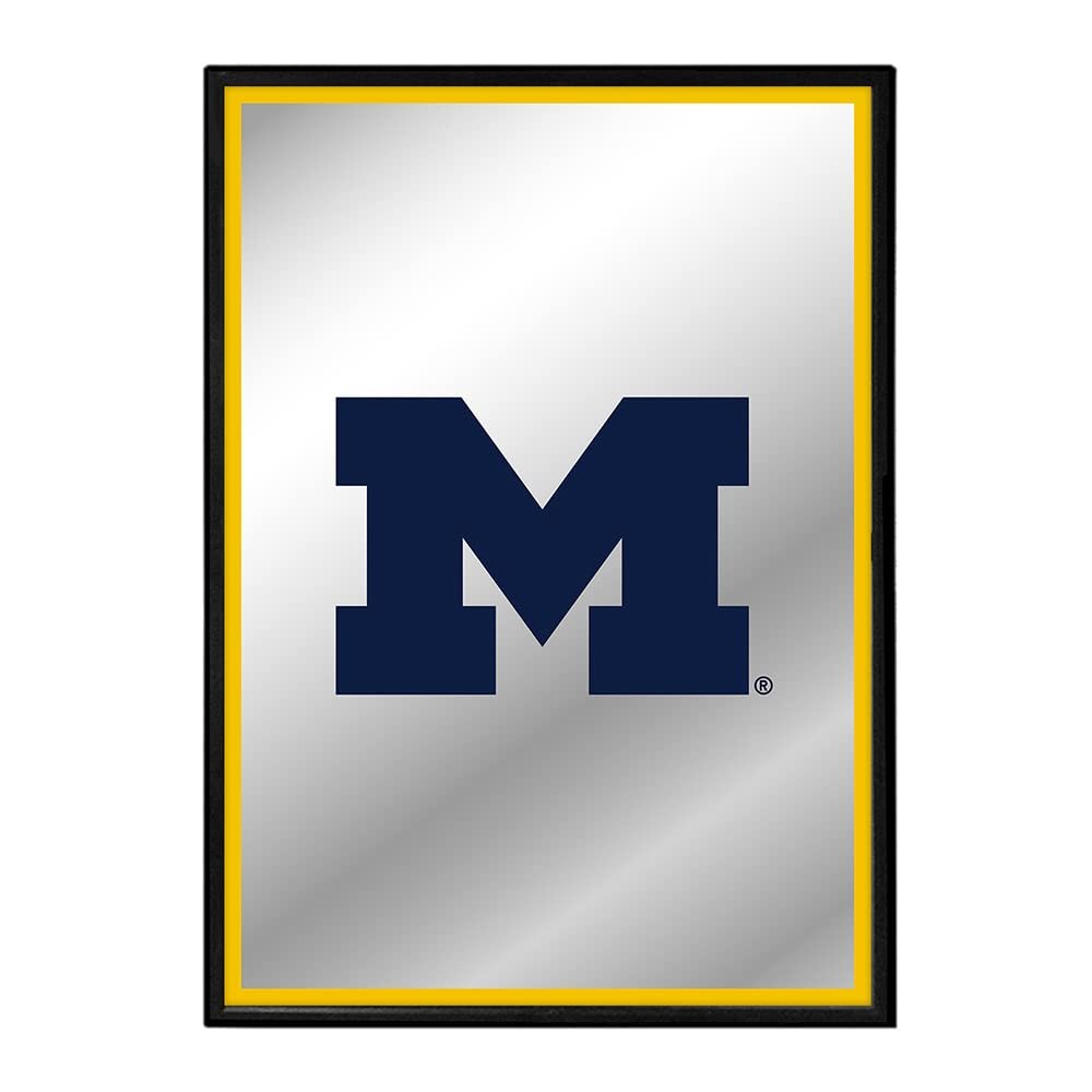 The Fan-Brand NCAA Michigan Wolverines: Block M - Maize Edge - Vertical Framed Mirrored Wall Sign - Sports Team Bar Sign Dcor - Home, Dorm, Garage, Office, Fan Cave