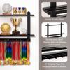 LAVIEVERT Wooden Medal Hanger & Trophy Shelf, Wall-Mounted Race Medal Display with 2 Tier Storage Shelf, Medal Holder Trophy Rack with 19 Hanging Bars - Black view 2
