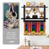 LAVIEVERT Wooden Medal Hanger & Trophy Shelf, Wall-Mounted Race Medal Display with 2 Tier Storage Shelf, Medal Holder Trophy Rack with 19 Hanging Bars - Black view 3