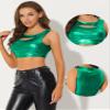 Allegra K Metallic Crop Top for Women's Sleeveless Cut Out Party Clubwear Holographic Tank Tops X-Small Green view 4
