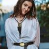 2 Pieces Belt Buckle Bolo Tie Small Set Golden Initial Letter A to Z Western Cowboy Costume Accessory for Men Women Q- view 4