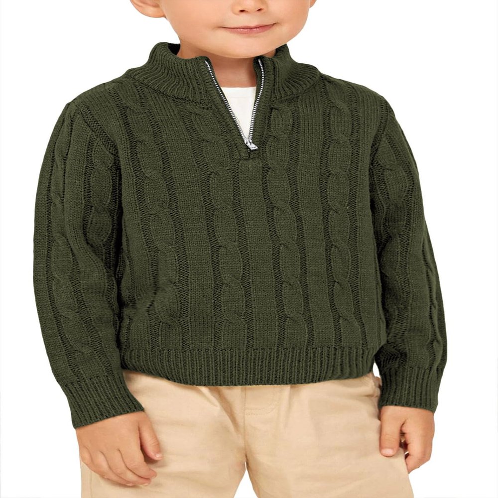 Zhaovi's Toddler Boys Sweater Baby Twisted Cable Knit 1/4 Zip Sweaters