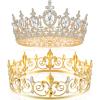 MTLEE 2 Pcs King and Queen Crowns for Men Women Metal Crystal Royal Tiara Crown for Homecoming Princess Bridegroom Bride Wedding Halloween(Gold, Vintage Style) view 1