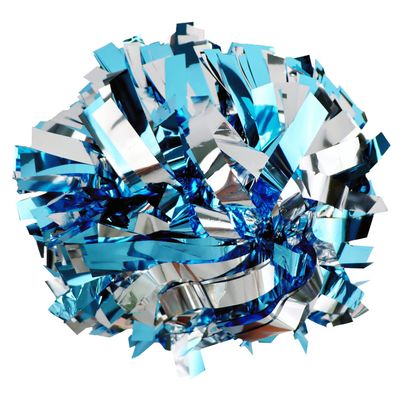GUIFIER 1 Pair Metallic Cheerleader Pom Poms 6 Inch Cheerleading Poms with Baton Handle, Sparkly Cheerleading Pom Pom, Cheer Pom Poms Pompoms for Cheerleading Girls Kids (Light Blue and Silver)