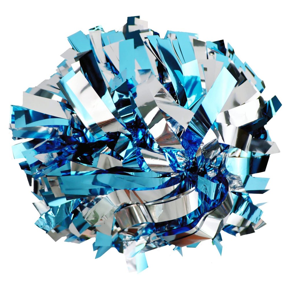 GUIFIER 1 Pair Metallic Cheerleader Pom Poms 6 Inch Cheerleading Poms with Baton Handle, Sparkly Cheerleading Pom Pom, Cheer Pom Poms Pompoms for Cheerleading Girls Kids (Light Blue and Silver)