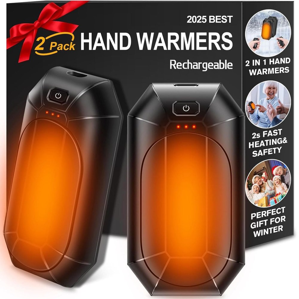 2-Pack Hand Warmers Rechargeable,Portable Electric Hand Warmers Reusable,USB 2 in 1 Handwarmers,Outdoor/Indoor/Working/Studying/Camping/Hunting/Golf/Pain Relief/Games/Warm Gifts for Men Women Kids