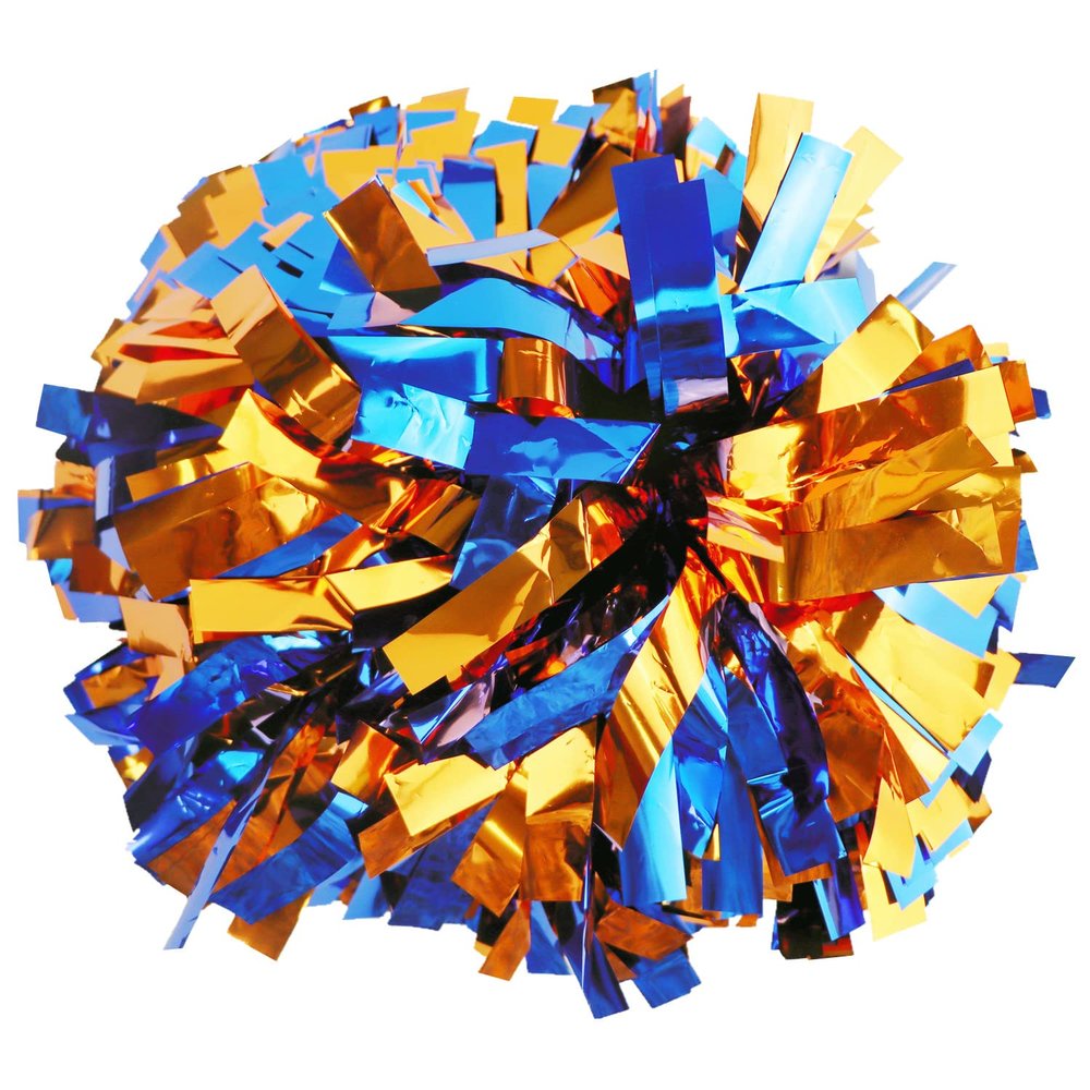 GUIFIER 6 inch 1 Pair Metallic Cheerleading Pom Pom with Baton Handle, Cheerleader Pom Poms, Cheerleading Metallic Pom Poms, Cheer Pom Poms Gifts Pompoms for Cheering Squad (Royal Blue and Orange)