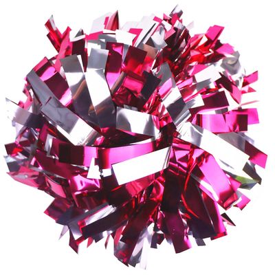 GUIFIER 2 Pack 6 Inches Metallic Cheerleading Pom Poms, Cheer Pom Pom with Baton Handle, Pompoms Cheerleader for Kids Girls Cheering Squad (Hot Pink and Silver)