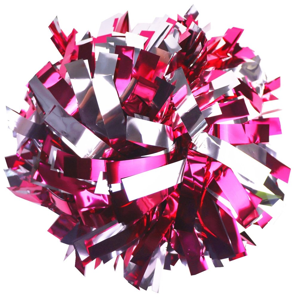 GUIFIER 2 Pack 6 Inches Metallic Cheerleading Pom Poms, Cheer Pom Pom with Baton Handle, Pompoms Cheerleader for Kids Girls Cheering Squad (Hot Pink and Silver)