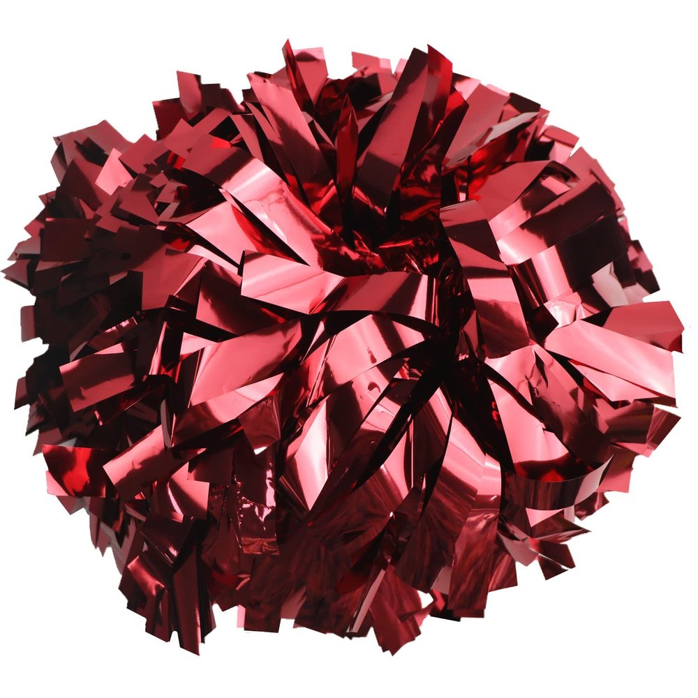 GUIFIER 2 Pieces 6 Inches Metallic Cheerleading Pom Poms with Baton Handle, Cheerleader Pom Poms, Metallic Pom Pom Cheer for Cheerleading Gifts, Sports Team Spirit Cheering (Maroon)