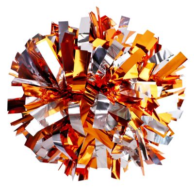 GUIFIER 2 Pieces 6 Inches Metallic Cheerleading Pom Poms with Baton Handle, Cheerleader Pom Poms, Metallic Pom Pom Cheer for Cheerleading Gifts, Sports Team Spirit Cheering (Orange and Silver)