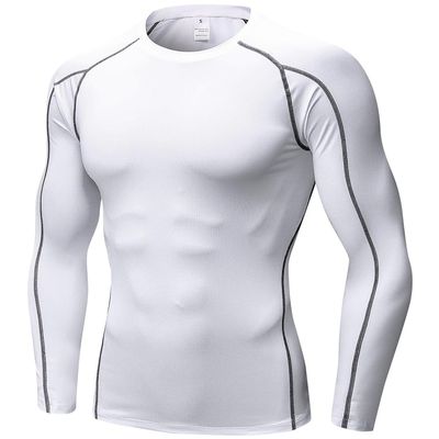 Men's Compression Shirts Long Sleeve, Base-Layer Quick Dry Workout T Shirts Sports Running Tops for Gym White