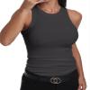 GEMBERA Womens Sleeveless Racerback High Neck Basic Ribbed Knit Fitted Tank Top,Charcoal Dark Grey,XL view 1