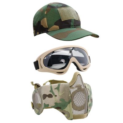 Airsoft Mask with Goggles, Foldable Half Face Airsoft Mesh Mask with Ear Protection for Paintball Shooting Cosplay CS Game (MA-WL)
