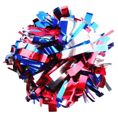 GUIFIER Pack of 2 Pom Poms Cheerleading 6 Inches Metallic Cheerleader Pom Poms with Baton Handle, Pompoms Cheer Pom Pom for Cheering Squad (Red/Royal Blue/Silver)