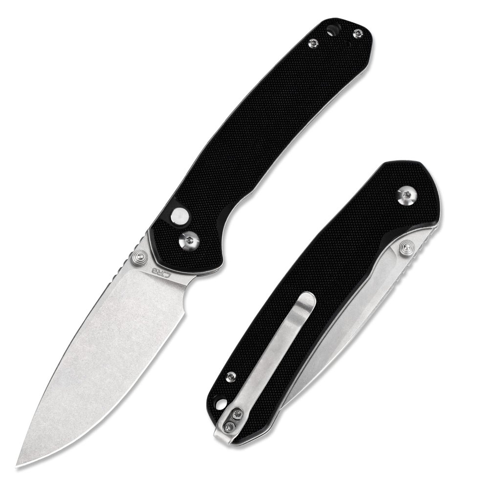 CJRB Folding Knife Pyrite (J1925) AR-RPM9 Blade and G10 Handle, Manual Folding Knife with Button Lock, Black