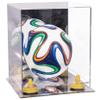 Better Display Cases Acrylic Mini - Miniature (not Full Size) Soccer Ball Display Case with Clear & Mirror Case, Yellow Risers and Mirror Base (B03/A015) view 1