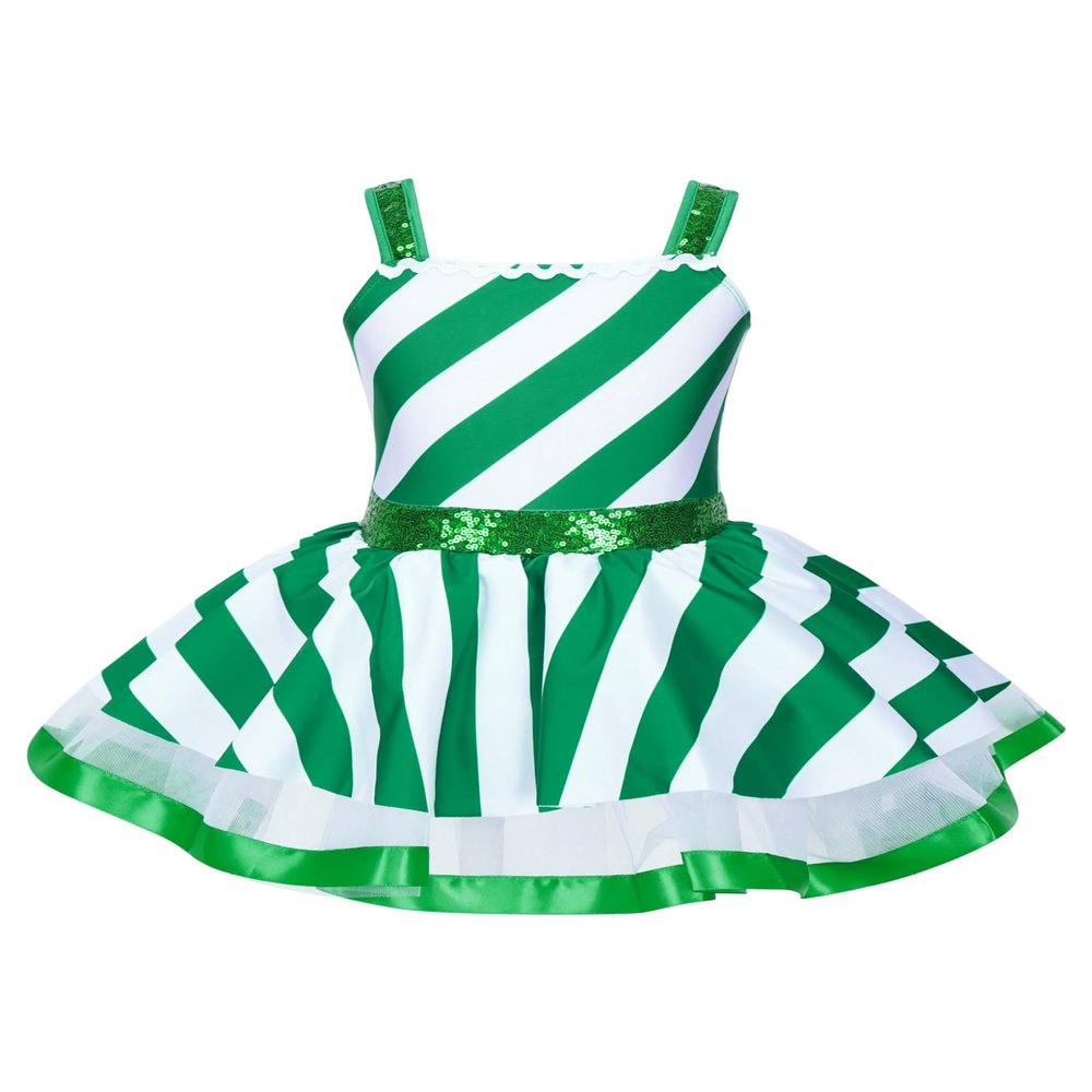 Moggemol Kids Girls Sequins Striped Tutu Dance Dress Figure Skating Dress Christmas Party Candy Cane Costume Aqua 16