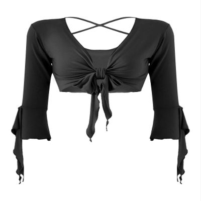 winying Women's Belly Dance Costume Wrap Tie Up Blouse 3/4 Pagoda Sleeve Bolero Shrugs Cardigans Black One Size