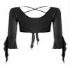 winying Women's Belly Dance Costume Wrap Tie Up Blouse 3/4 Pagoda Sleeve Bolero Shrugs Cardigans Black One Size view 2