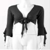 winying Women's Belly Dance Costume Wrap Tie Up Blouse 3/4 Pagoda Sleeve Bolero Shrugs Cardigans Black One Size view 3