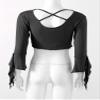 winying Women's Belly Dance Costume Wrap Tie Up Blouse 3/4 Pagoda Sleeve Bolero Shrugs Cardigans Black One Size view 4