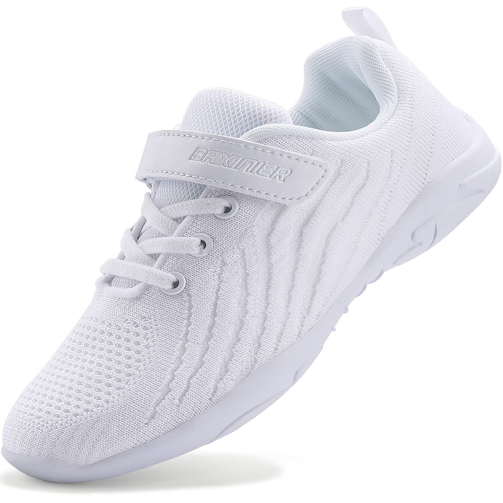 BAXINIER Girls All White Cheerleading Shoes Lightweight Youth Cheer Competition Sneakers Training Dance Tennis Shoes - White 12 Little Kid