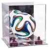 Better Display Cases Acrylic Mini - Miniature (not Full Size) Soccer Ball Display Case with Clear & Mirror Case, Purple Risers and Mirror Base (B03/A015) view 1