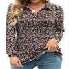 AKEWEI Womens Polo Tee Shirts Long Sleeve Tunic Tops Loose Casual V Neck Collared Blouse with Pocket Black Floral L view 1