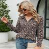 AKEWEI Womens Polo Tee Shirts Long Sleeve Tunic Tops Loose Casual V Neck Collared Blouse with Pocket Black Floral L view 2