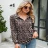 AKEWEI Womens Polo Tee Shirts Long Sleeve Tunic Tops Loose Casual V Neck Collared Blouse with Pocket Black Floral L view 3