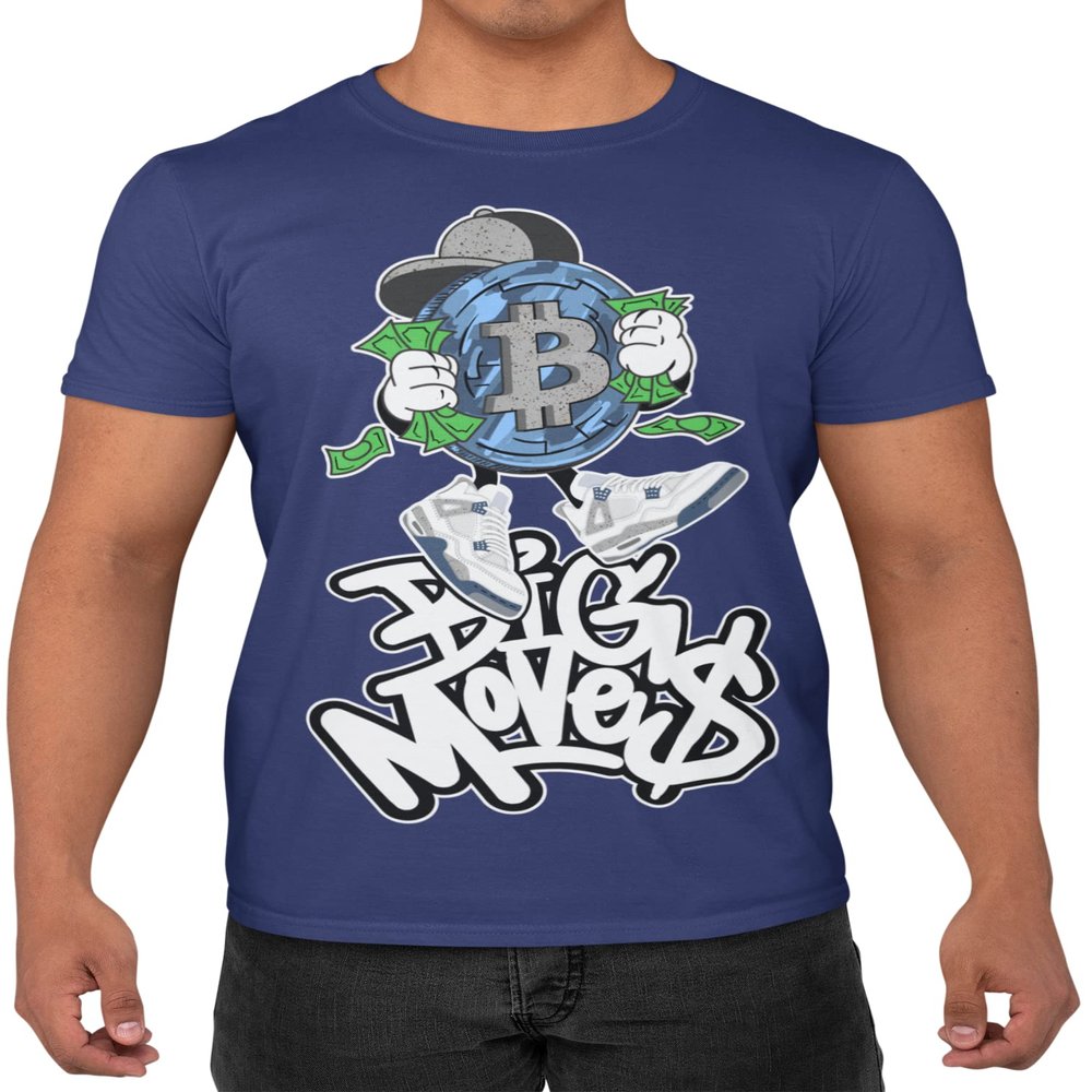 - 4 B-Coin Big Moves - Midnight Navy T-Shirt to Match Men's Sneakers, 4s Midnight Navy Tee to Match Men's Shoes