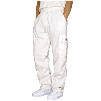 ZHUER Men's Heavyweight Sweatpants Fleece Lined with Pockets Open Bottom Cargo Pants Elastic Waist Drawstring Baggy Joggers White
