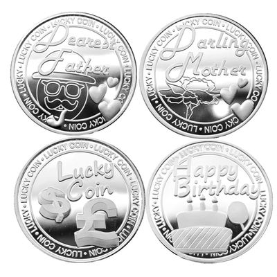 4 PCS Mother/Father/Birthday/Lucky Birthday Coins Commemorative Sets for Multi-scenario Mother Day/Father Day/Birthday/Holiday Gifts