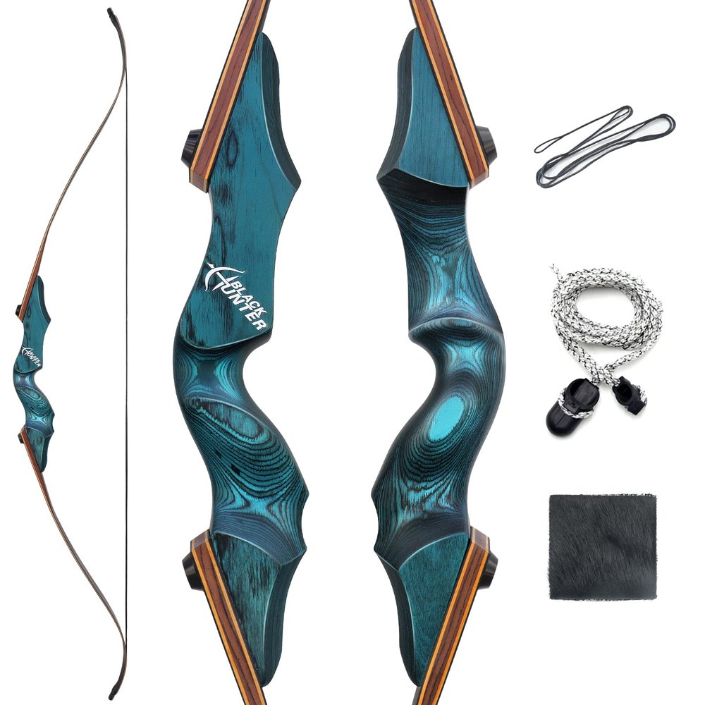 60" Black Hunter Takedown Recurve Bow Left Hand 20-60LBS Left Hand Bows Wooden Riser Hunting Bow for Adults Target Practice (50LBS)
