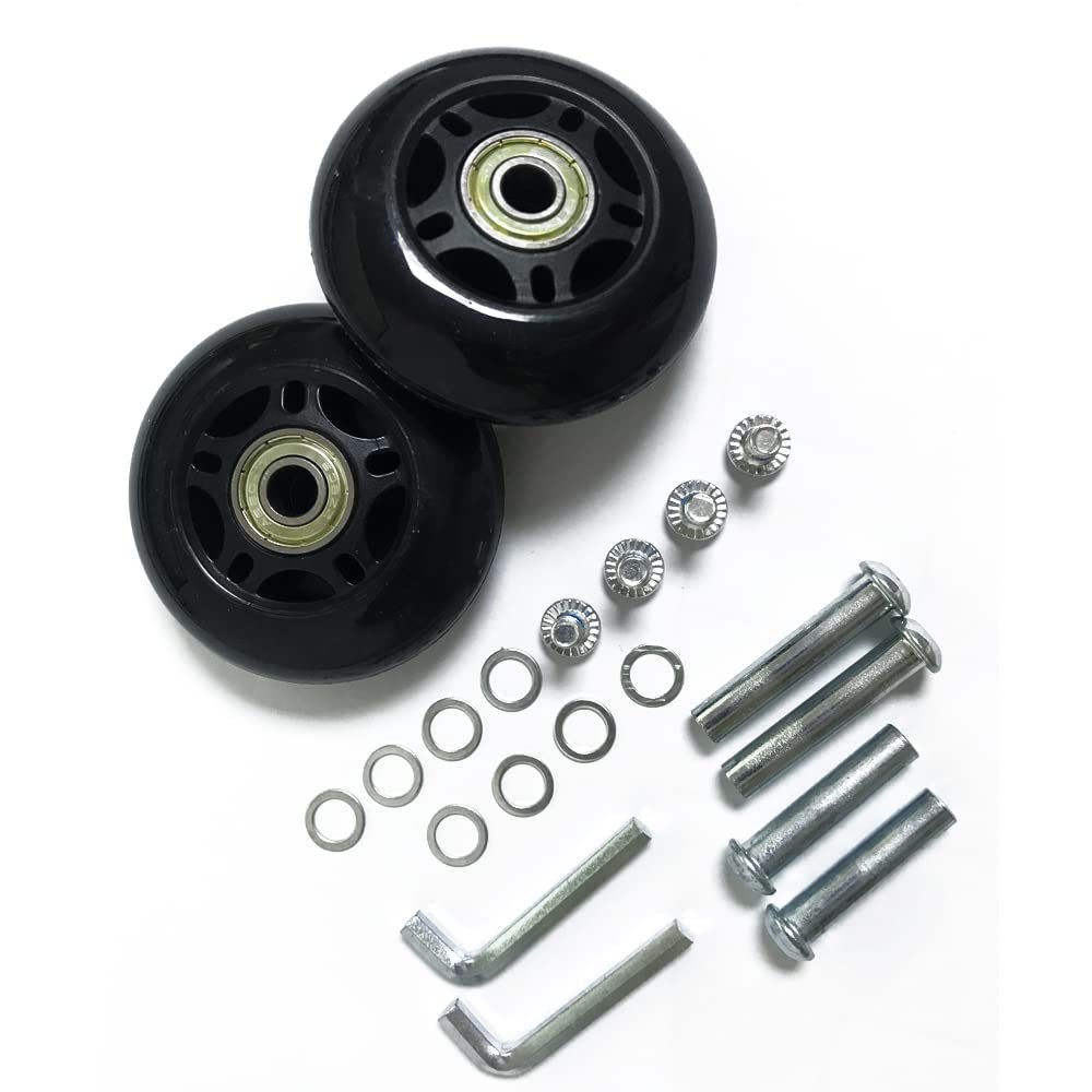 LOTOWELZON 2pcs Luggage Suitcase Replacement Wheels, 70mm Rubber Inline Roller Skate Wheels with 8mm(0.31") ABEC-7 608ZZ Bearings Repair Kits (Black, OD70xW24mm/2.75" x0.94)