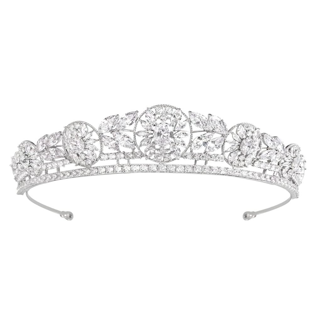 YYSuniee White Cubic Zirconia Queen Crowns And Tiaras Palace Style Oval Princess Crown Moding for Women Gift
