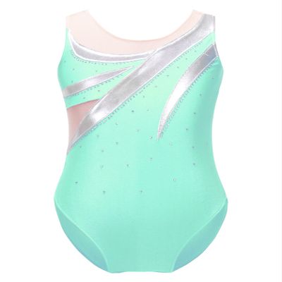 Oyolan Girls Shinny Mesh Patchwork Gymnastic Leotards One Piece Sleeveless Ballet Dance Athletics Unitard Bodysuit Lake Green 8 Years