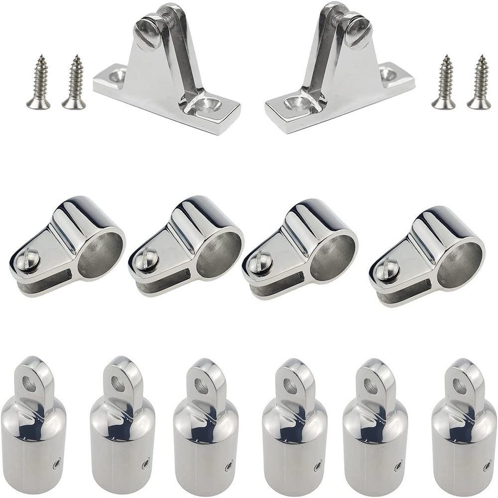 TANFEI 316SS Marine Grade Bimini Top 3-Bow Boat Jaw Slide, Cap Eye End, Deck Hinge Fittings Hardware 12Set (7/8'')