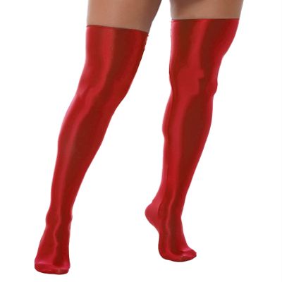 Daenrui Women's Shiny Thigh High Stocking Pantyhose Socks Glossy Stay Up Silk Footed Opaque Tights Red One Size
