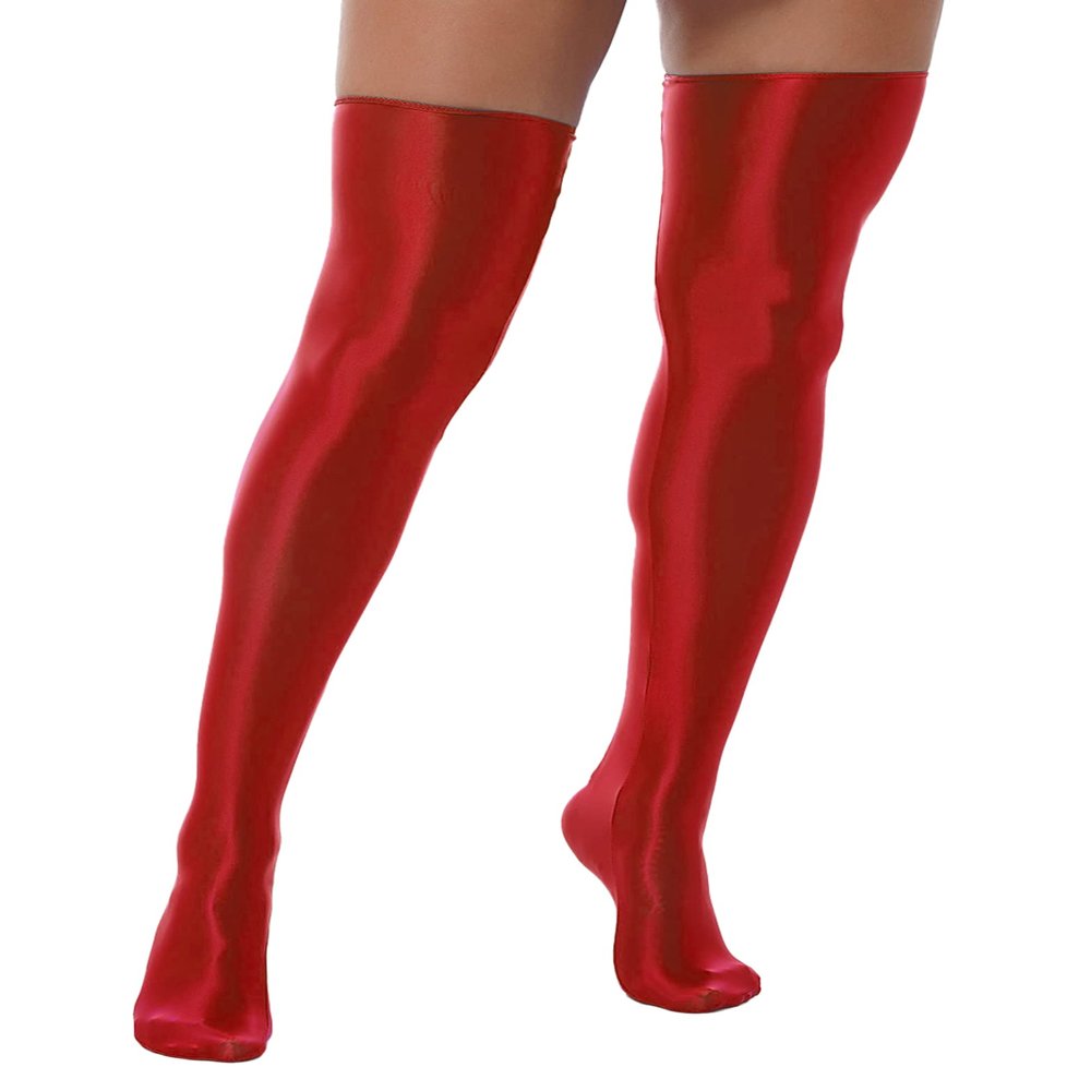 Daenrui Women's Shiny Thigh High Stocking Pantyhose Socks Glossy Stay Up Silk Footed Opaque Tights Red One Size
