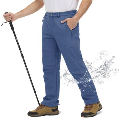 TACVASEN Men's Fleece Pants for Mens Fleece Lined Pants Softshell Ski Snow Pants Waterproof Outdoor Hiking Insulated Winter Pants Snowboard Pants Blue Grey