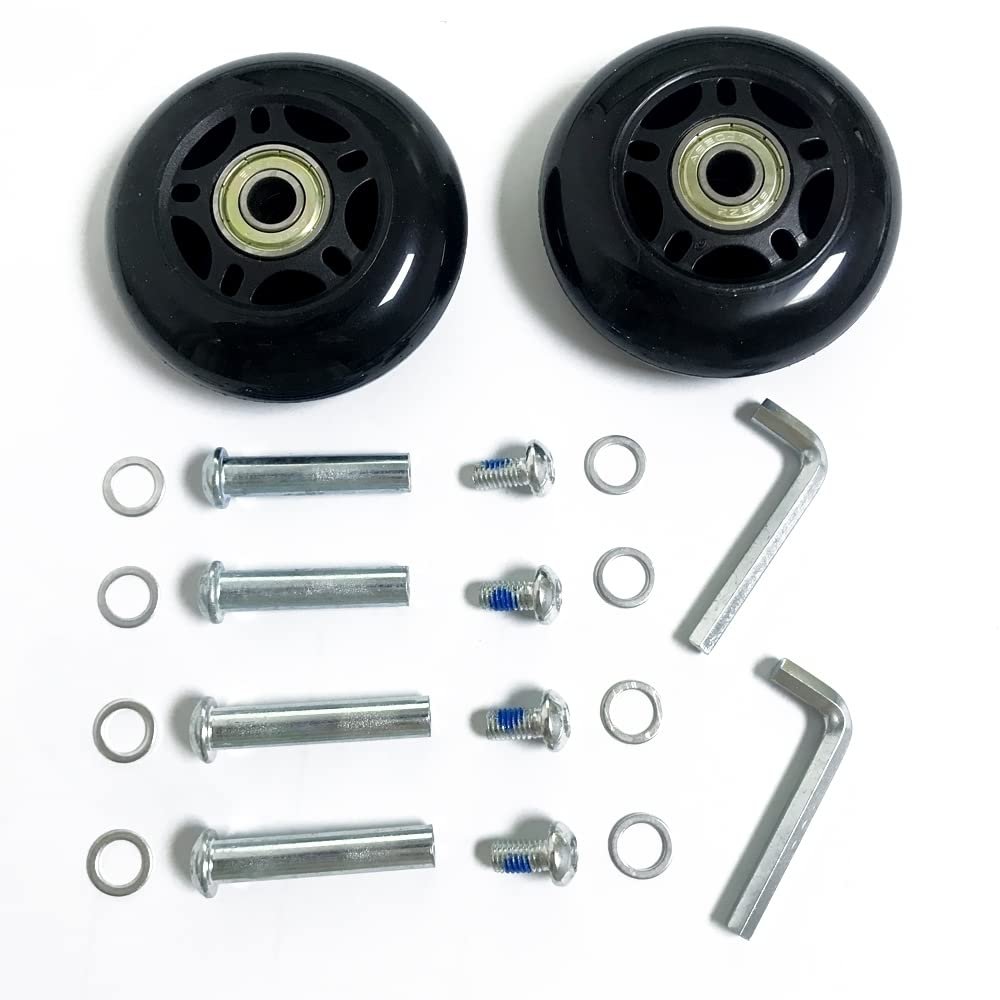 LOTOWELZON 2pcs Luggage Suitcase Replacement Wheels, 45mm Rubber Inline Roller Skate Wheels with 8mm(0.31") ABEC-7 608ZZ Bearings Repair Kits (Black, OD45xW18mm/1.77"x0.7")