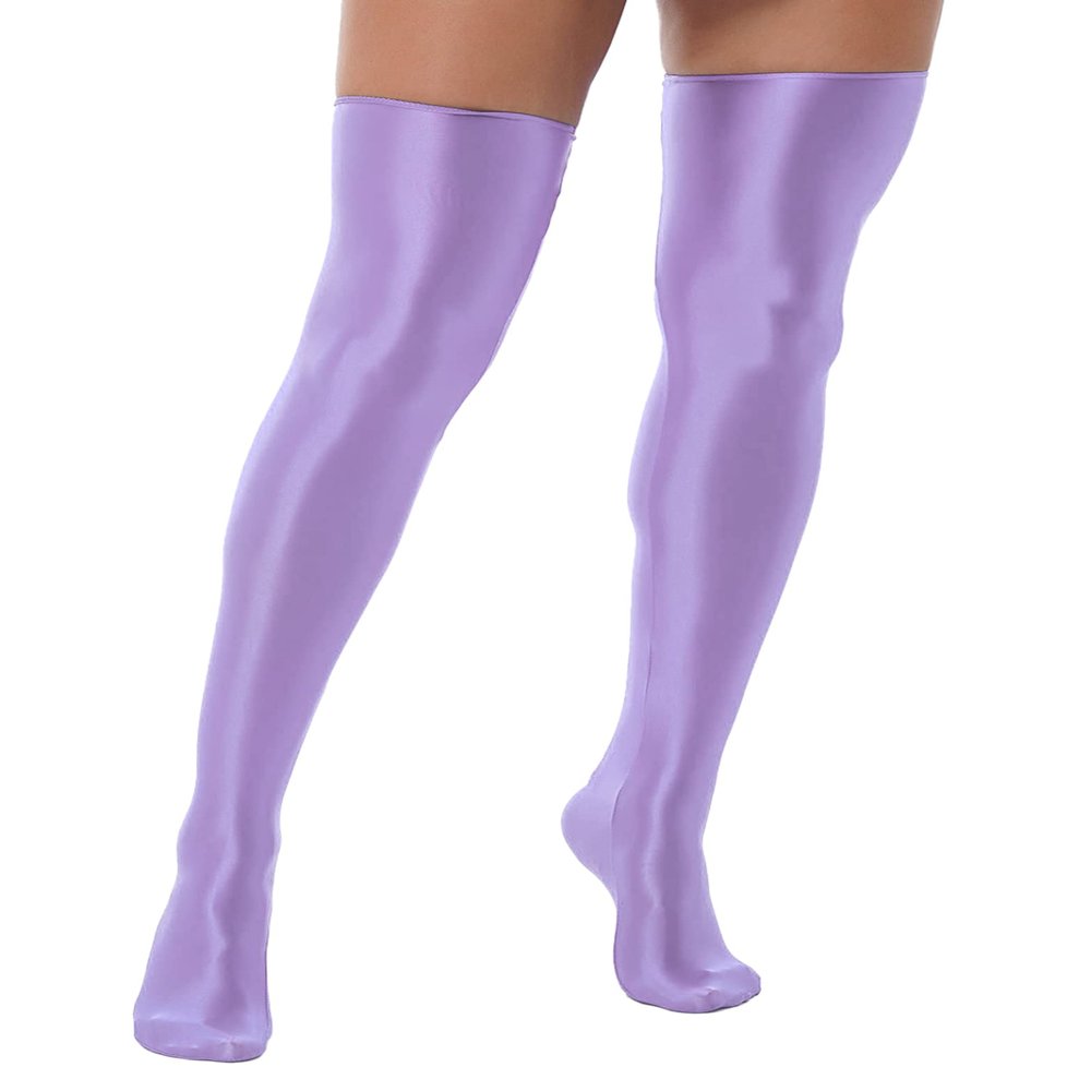 Daenrui Women's Shiny Thigh High Stocking Pantyhose Socks Glossy Stay Up Silk Footed Opaque Tights Purple One Size