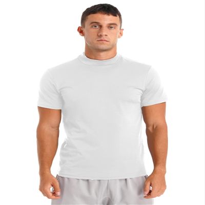 Aislor Men's Basic Shirt Tops Short Sleeve Mock Neck T-Shirts Thermal Underwear Pullovers Undershirt White A Large